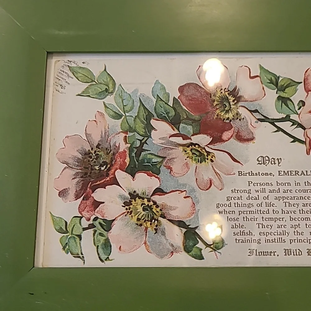 Floral May Vintage Postcard Framed Art